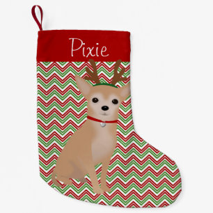Personalisiert Tan Chihuahua, Rote und Grüne Chev Kleiner Weihnachtsstrumpf