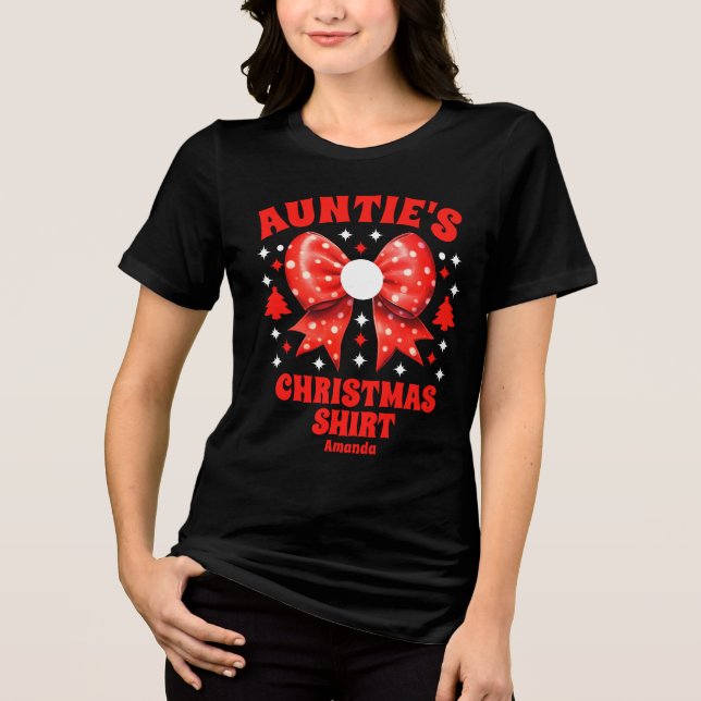 Personalisiert Tantas Weihnachts-Red Bow-Shirt Tri-Blend Shirt (Vorderseite)