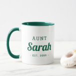 Personalisiert Tante Monogram-Tasse Tasse<br><div class="desc">Modernes, minimalistisches Typografie-Design personalisiert mit Tante-Namen und feststehendem Datum oder jedem anderen benutzerdefinierten Text. Perfekter, maßgeschneiderter Sake für neue Tanten, Onkel oder andere Familienmitglieder, um Sie zu verkünden! Klicken Sie auf Anpassen, um Schriftart und Farben zu ändern und eigene Texte und Fotos hinzuzufügen. Fügen Sie einen anderen Namen oder eine...</div>