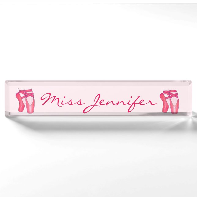 Personalisiert Tanz Pink Ballet Zehenschuhe Lehrer Namensplakette (Vorderseite)