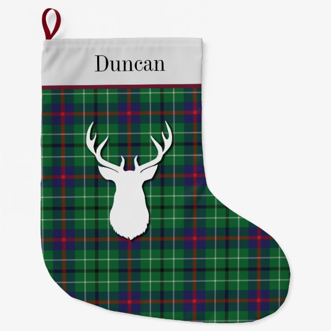 Personalisiert Tartan Clan Duncan Green Lila Großer Weihnachtsstrumpf (Vorderseite)