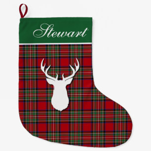 Personalisiert Tartan Deer Kariert Stewart Großer Weihnachtsstrumpf