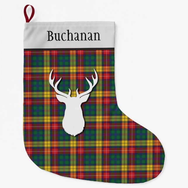 Personalisiert Tartan Red Yellow Kariert Clan Buch Großer Weihnachtsstrumpf (Vorderseite)