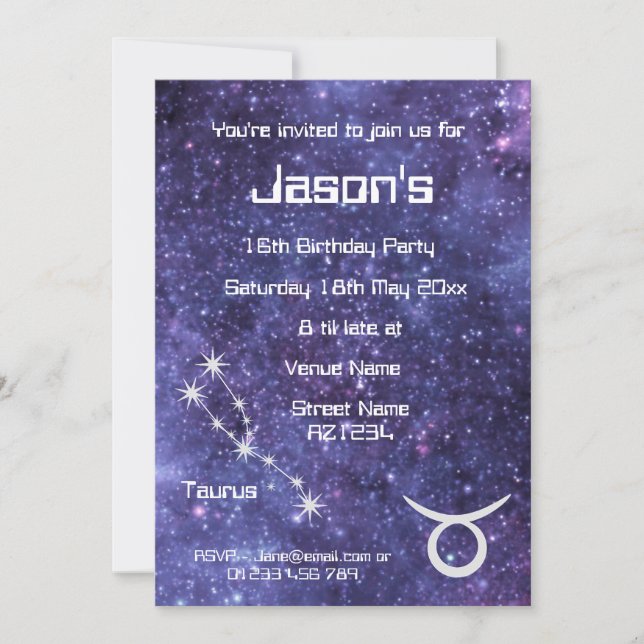 Personalisiert Taurus Zodiac Galaxy Party Einladung (Vorderseite)
