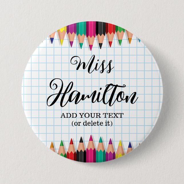 Personalisiert Teacher Abschluss Farbenfrohe Stift Button (Vorderseite)