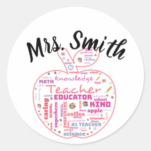 Personalisiert Teacher Apple Word Art Runder Aufkleber