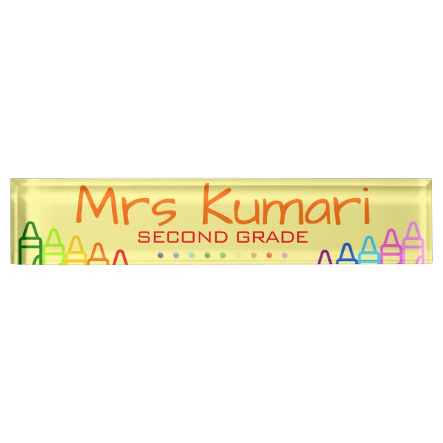 Personalisiert Teacher Crayon Design Namensplakette (Vorderseite)