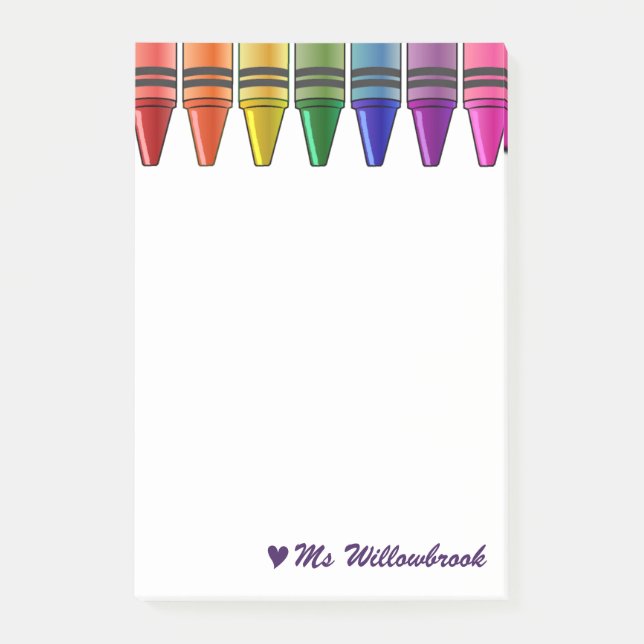 Personalisiert Teacher Crayon Schreibtischausstatt Post-it Klebezettel (Vorderseite)