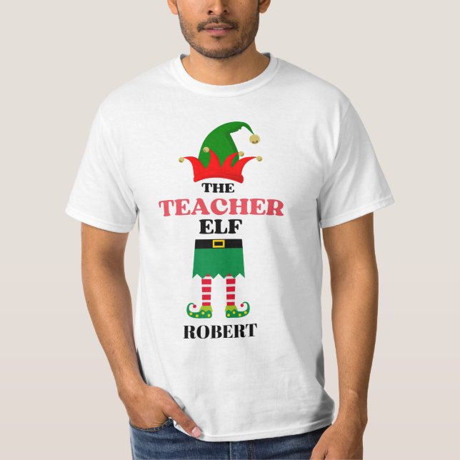 Personalisiert Teacher Elf T-Shirt (Vorderseite)