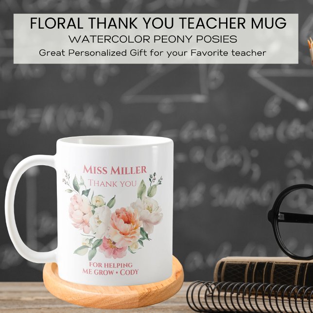 Personalisiert Teacher Floral Vielen Dank Kaffeetasse (Von Creator hochgeladen)