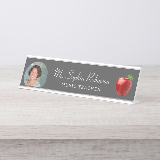 Personalisiert Teacher Foto Modernes Schreibtischnamensplakette (Vorderseite )