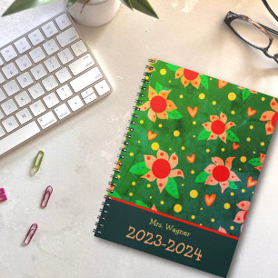 Personalisiert Teacher Fun Retro Blume grün Planer