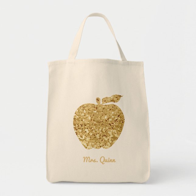 Personalisiert Teacher Gold Imitate Sequence Apple Jumbo Stoffbeutel (Vorne)