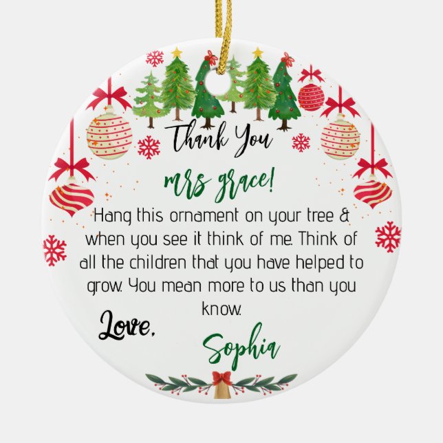 Personalisiert Teacher Ornament, Weihnachtsgeschen Keramik Ornament (Vorne)