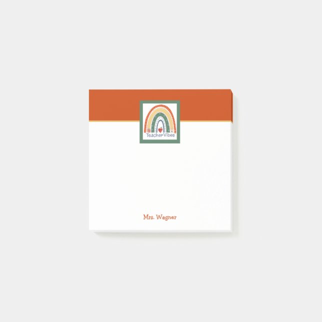Personalisiert Teacher Vibes Rainbow Pencil Post-it Klebezettel (Vorderseite)