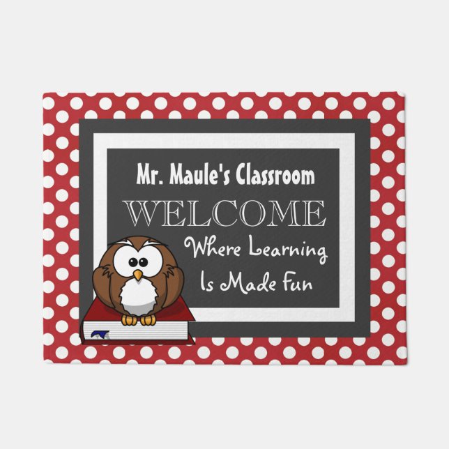 Personalisiert Teachers Fun Polka Dots Willkommen Fußmatte (Vorderseite)