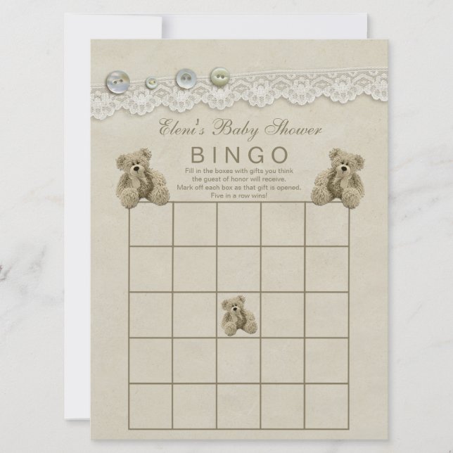 Personalisiert Teddy Baby Dusche Bingo Einladung (Vorderseite)