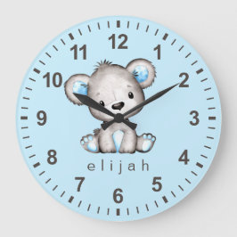 Personalisiert Teddy Bear Baby Boy Blue Große Wanduhr