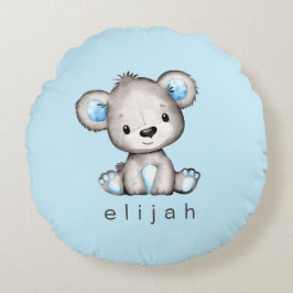 Personalisiert Teddy Bear Baby Boy Blue Rundes Kissen