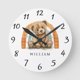 Personalisiert Teddy Bear Rainbow Boho Kinderzimme Runde Wanduhr