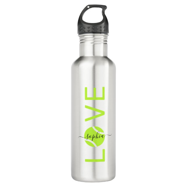 Personalisiert Tennis Liebe Silbergrün Edelstahlflasche (Vorderseite)