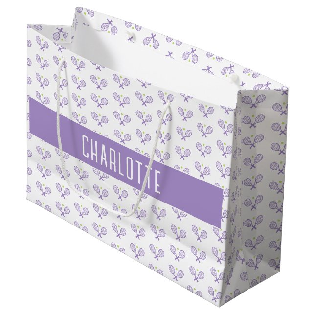 Personalisiert Tennis Pattern Individuelle Name Te Große Geschenktüte (Vorderseite Schrägansicht)