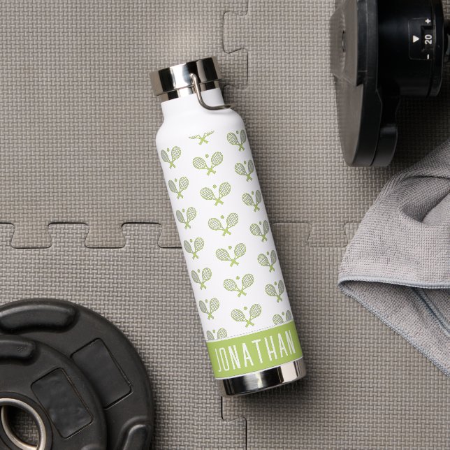 Personalisiert Tennis Pattern Individuelle Name Te Trinkflasche (Fitnessstudio)