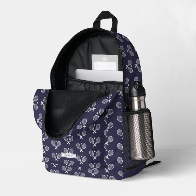 Personalisiert Tennis Pattern Tennisspieler Blue Bedruckter Rucksack (Rückseitige Ecke links (Offen) )
