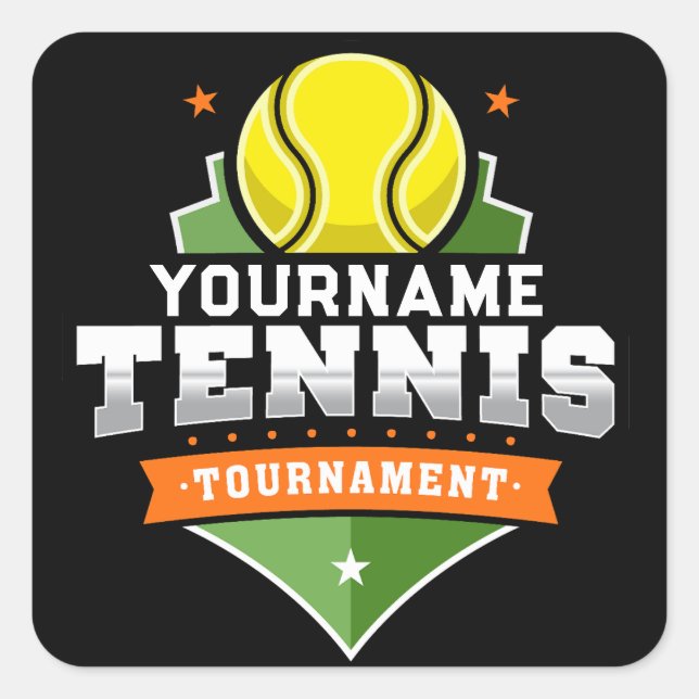 Personalisiert Tennis Player NAME Varsity Turnier Quadratischer Aufkleber (Vorderseite)