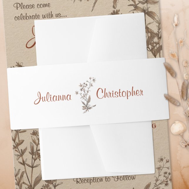 Personalisiert Terracotta Boho Wildblumen Hochzeit Einladungsbanderole (Von Creator hochgeladen)