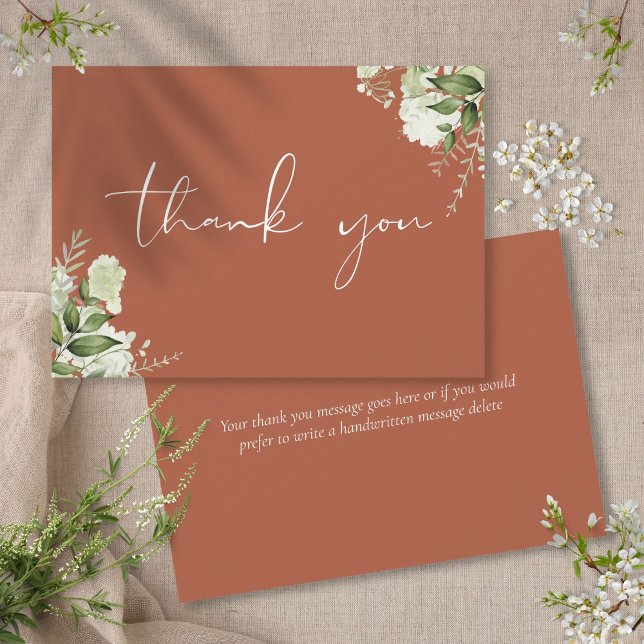 Personalisiert Terracotta Grüne Gärten Elegantes S Dankeskarte (Personalized Terracotta Greenery Elegant Script Thank You Card)