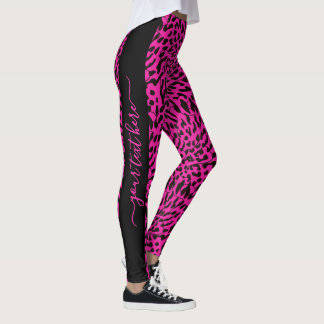 Personalisiert Text hinzufügen Hot Pink Leopard dr Leggings