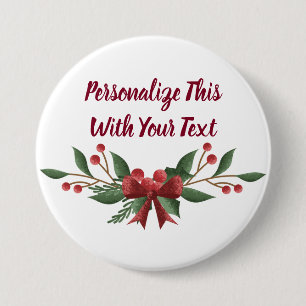 Personalisiert Text Holly und Berry Christmas Button