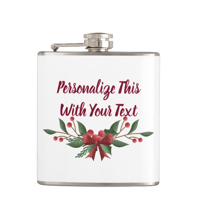 Personalisiert Text Holly und Berry Christmas Flachmann (Vorderseite)