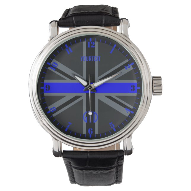 Personalisiert Thin Blue Line Wählbuchse Armbanduhr (Vorderseite)