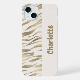 Personalisiert Tiger Print Gold iPhone Case 15 Plus Hülle