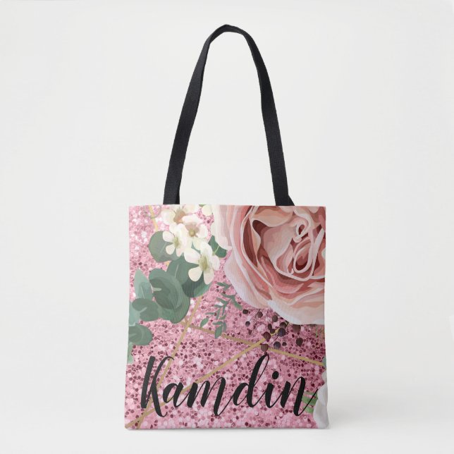 Personalisiert Tote Bag Geometric Garden Rose Glit Tasche (Vorderseite)