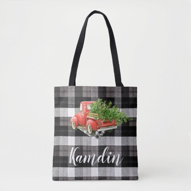 Personalisiert Tote Bag XMAS Truck Baffalo Kariert Tasche (Vorderseite)