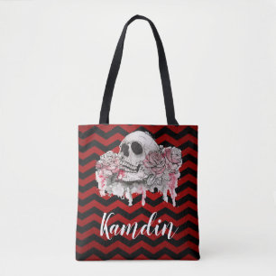 Personalisiert Tote Tag Rose Zickzack rot Tasche