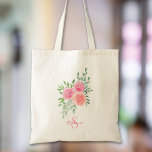Personalisiert Tragetasche<br><div class="desc">Diese hübsche Tasche ist mit einem Aquarell aus Rose und Blättern in Rosa-, Korallen- und Grüntönen dekoriert. Einfach anpassbar. Original Wasserfarbe © Michele Davies.</div>