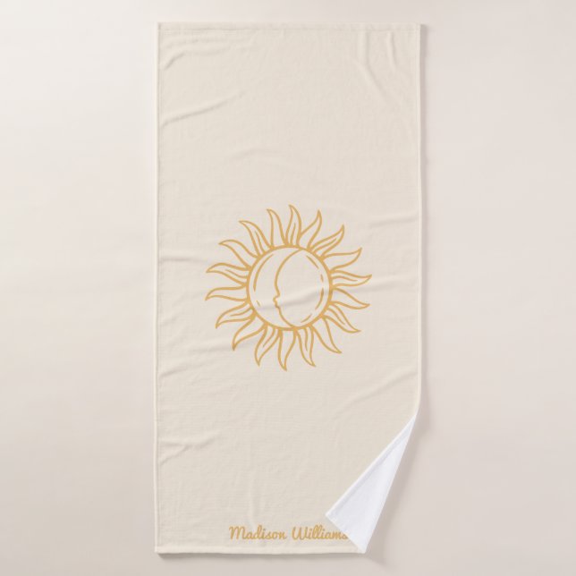 Personalisiert Trendy Boho Mystical Yellow Sun Moo Badehandtuch (Badehandtuch)