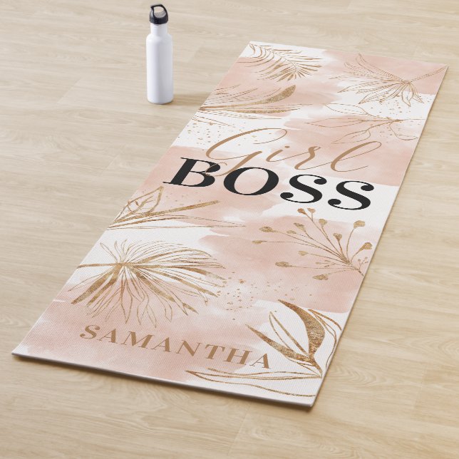 Personalisiert Trendy Girly Pink & Gold "Girl Boss Yogamatte (Beispiel)
