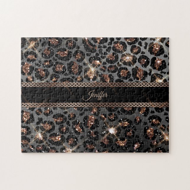 Personalisiert Trendy Leopard Black Gold Glitzer   (Horizontal)