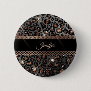 Personalisiert Trendy Leopard Black Gold Glitzer Button