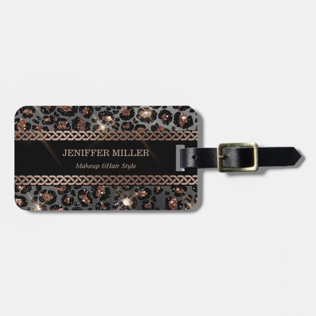 Personalisiert Trendy Leopard Black Gold Glitzer   Gepäckanhänger (Vorderseite horizontal)