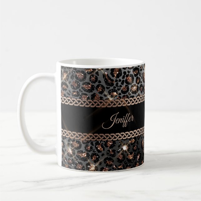 Personalisiert Trendy Leopard Black Gold Glitzer   Kaffeetasse (Links)