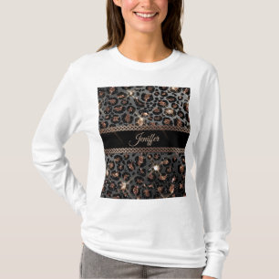 Personalisiert Trendy Leopard Black Gold Glitzer T-Shirt