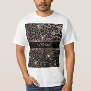 Personalisiert Trendy Leopard Black Gold Glitzer   T-Shirt