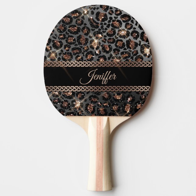 Personalisiert Trendy Leopard Black Gold Glitzer   Tischtennis Schläger (Vorderseite)
