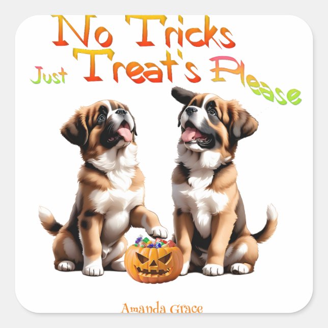 Personalisiert Trick Leckerei Halloween Saint Bern Quadratischer Aufkleber (Vorderseite)